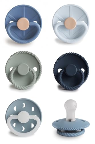 FRIGG Multipack Silikon-Schnuller | 6'er Packung | Hergestellt in Dänemark | Symmetrischer Sauger in Kirschform | (Endless Sea, Größe 1 (0-6 Monate))