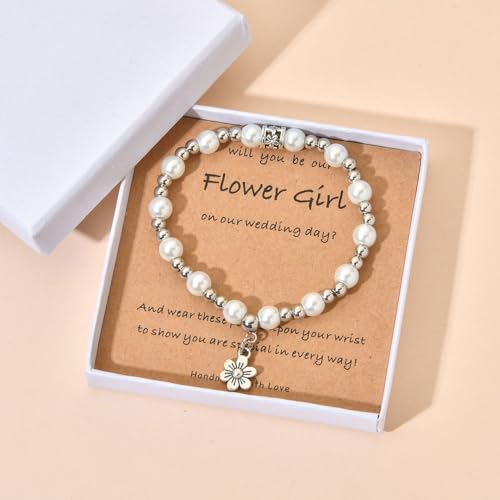 Image of Flower Girl Proposal Gifts, Will You Be My Flower Girl? Thank You Bridesmaid Cute Stretchy Bracelet Gifts for Girls On Wedding Day