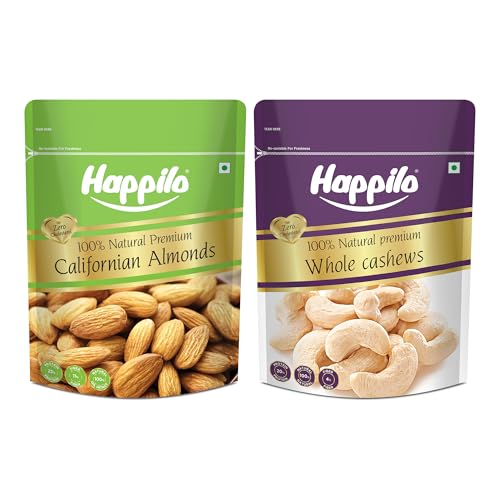Image of Happilo Premium Nuts Combo 400g I Fit for Fasting | Healthy Snacks Mixed Nuts Cotain Premium Whole Cashews 200g & Californian Almonds 200g