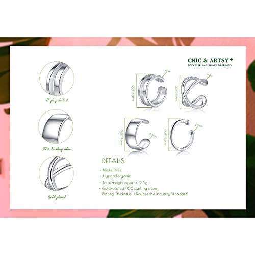 Ear Cuffs 925 Sterling Silver Fake Ear Cuffs Non Piercing Ear Conch Clip On Cartilage Earrings For Women Men | 4 Various Styles #TOP4