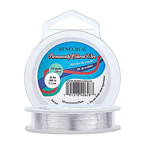 Benecreat 160m 0.2mm Alambre De Cobre Alambre Manualidad Cable Metálico Alambre Flexible Para Diseño De Bisutería - Color Plata