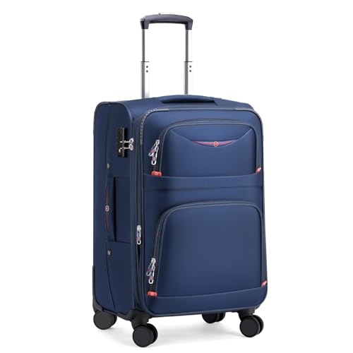 Softside Expandable Luggage with 4 Spinner Wheels, Durable Carry-On Luggage Suicase (Blue, 21-Inch)