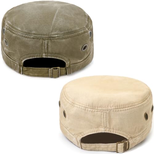Image of Cadet Army Hat 2 Pieces Flat Top Cap Unisex Military Hat for Women Men