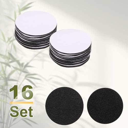 Image of HARFINGTON 16set Hook and Loop Strips with Adhesive 2 inch Round Double Sided Hook and Loop Tape Nylon Self Sticky Fastener for Home Office Car, Black