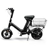 大人用 自転車 14インチ 柔軟なシート 最大50km走行 大容量カゴ付き フロントライト リアキャリア付き IP54防水レベル 男女通用 男性 女性 初心者 通勤・通学・街乗り 乗りやすい 一年メーカー保証