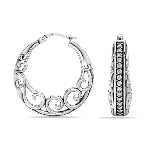Lecalla Sterling Silver Jewelry Filigree Design Hoop Earring For Teen Women #TOP1