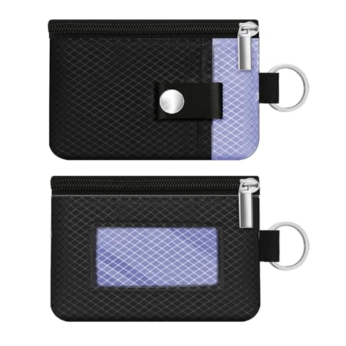 Image of Minimalist RFID Blocking Small Wallet with ID Window,WaterResistant Zip Id Case Wallet with Lanyard Keychain for Cards,Cash,Travel,Women,Men (Black /Lavender Purple)