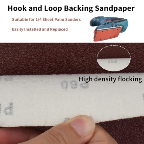 Image of 90 Pack 1 /4 Sheet Sandpaper 4.5 inchx 5.5 inch Hook and Loop Sanding Sheets Aluminum Oxide Palm Sander Sandpaper 60-600 Grit Sanding Blocks for Wood Metal Furniture Polishing (Mixed)