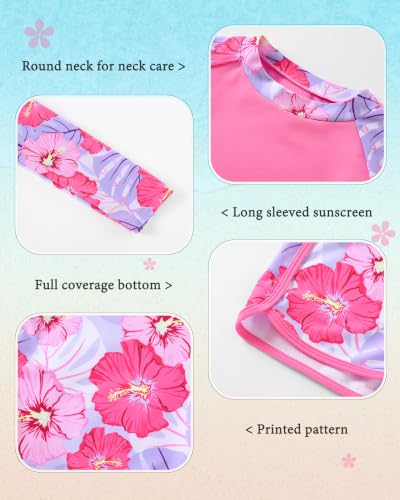 Image of Girls Rash Guard Long Sleeve Swimsuit 2 Piece Bathing Suit UPF 50+ Summer Beach Swimwear for Girl 5-14 Years