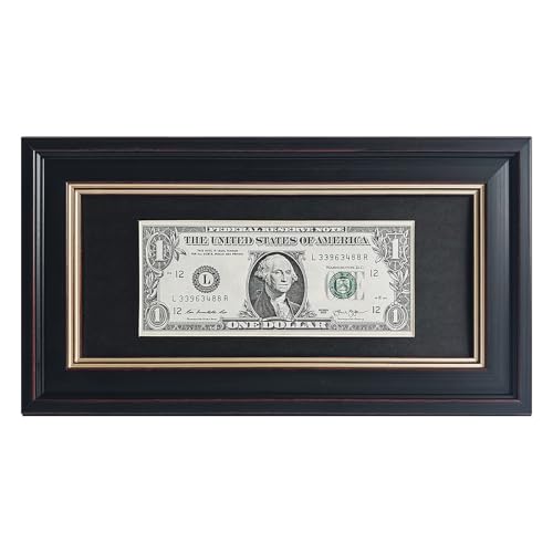 Dollar Bill Frame First Dollar Frame Currency Display Frame Business License Frame with Black Mat or Display 4x9 Picture without Mat Real Glass.Easel Stand and Wall Hanger Included (1 Pack).