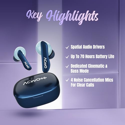 Image of ACwO Dwots 111 Wireless in Ear Earbuds|Up to 75Hrs Battery Life|10Mm Spatial Drivers|Noise-Free Calls with 4 Noise Cancellation Mics|Bluetooth V5.4|Dedicated Cinematic & Bass Mode (Comet Blue)