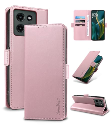 Yunubeyii Wallet Flip Case for Moto G 5G (2025) - [RFID Blocking] Luxury PU Leather Card Holder Magnetic Phone Cover with Kickstand,Shockproof Protective Case,Pink