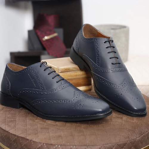 Image of LOUIS STITCH Men's Formal Lace-Up Wingtip Brogues | Handmade Italian Leather Shoes | Premium Oxford Dress Shoes for Men | Business, Wedding Sizes 6-12 |RXBG