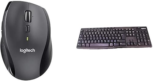 Logitech M705 Marathon Kabellose Maus, 2,4 GHz mit USB-Unifying-Empfänger, 1000 DPI, 5 programmierbare Tasten, Kompatibel mit PC, Mac, Laptop und Chromebook - Grau (Set mit Tastatur)