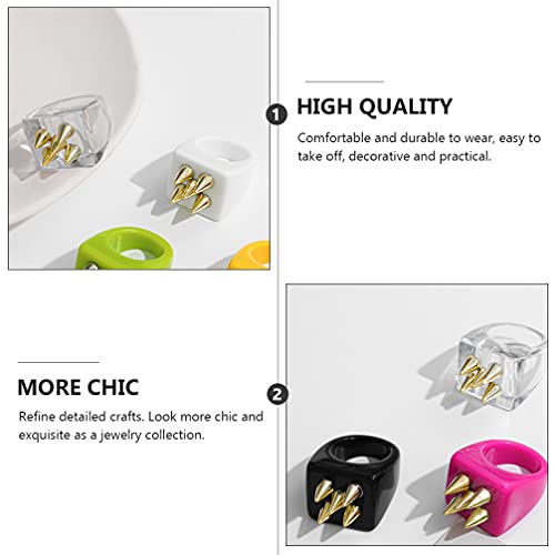 3Pcs Resin Colorful Rings Cute Plain Simple Finger Ring Creative Fashion Girl Decoration For Girls Woman With Spiked (Black+ Transparent+ White) Black,White,Transparent 3X1.8Cm #TOP3
