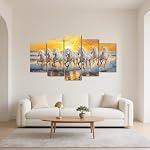 LZIMU Horse Pictures Wall Decor 7 Running Horses Canvas Wall Art 5 Picecs Lucky Horses Wild Animals Poster Print for Bedroom Living Room Decor Framed (Yellow, 8x14inx2 8x18inx2 8x22inx1)