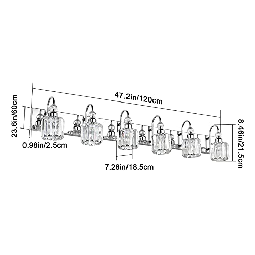Image of Ralbay 6-Lights Stainless Steel Crystal Bathroom Vanity Lights Over Long Mirror Modern Crystal Vanity Lighting Fixtures for Bathroom