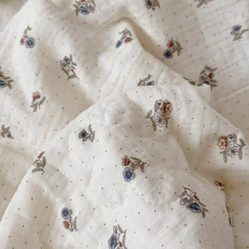 Image of BuLuTu Musiln Cotton Kids Quilt Twin Size Bed Blanket Chic Pansy Floral Print Comforter for Girls Boys Children Bedroom, Soft Breathable Kids Comforter with Lace Edges, 60x78 Inches