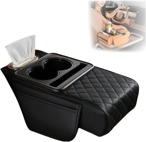 Image of Flygon Multifunctional Car Armrest Cushion, Integrated Pressurized Multifunctional Car Armrest Heightening Pad, Auto Center Console Arm Rest Cushion with 2 Cup Holder