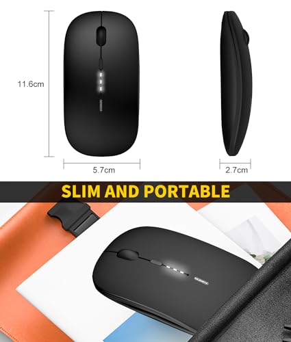 Anmck Wireless Mouse Rechargeable,[Battery Level Visible] 2.4G Silent Ultra Slim Portable Mouse,4 Adjustable Dpi 800/1000/1200/1600 Quiet Click Cordless Mouse For Laptop Pc Computer-Black thumb #4