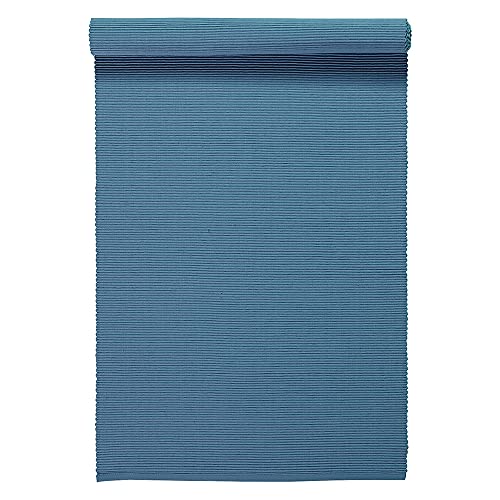 LINUM UNI Chemin de Table 45x150 cm, Coton Côtelé, Lavable en Machine, Bleu Ocean Cover