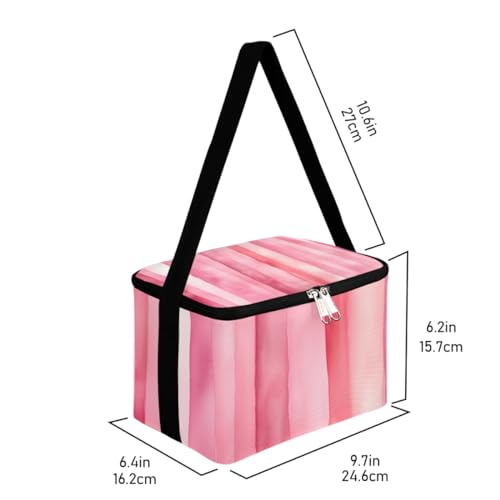 GzLeyigou Lunch Bags for Women Men 9 Cans,Pinks Stripe Hot & Cold Food Delivery Bag Insulated Grocery Bag Insulated Lunch Box Abstract Textured Cooler Bag for Office Work Picnic Beach