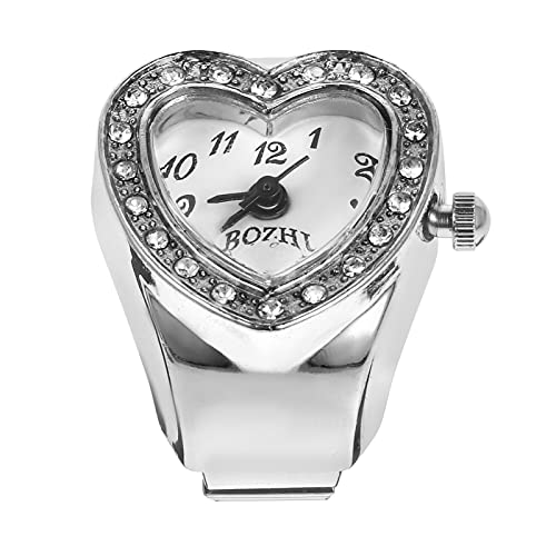 Hemobllo Montre à quartz pour femme - Style rétro - En forme de cœur - Réglable - Pour les loisirs et les fêtes - Élégante montre à doigt