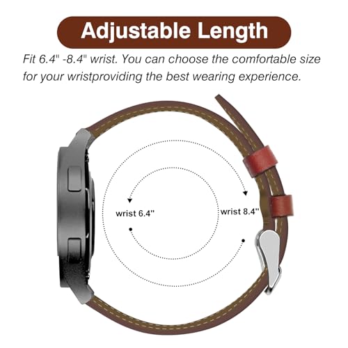 Italy Genuine Leather Watch Bands Compatible with Samsung Galaxy7 6 5 4 40mm 44mm, 5 Pro 45mm, 6 4 Classic Active 2, 20mm Quick Release Leather Watch Straps Replacement Band for Women Men(Pack Of 2)