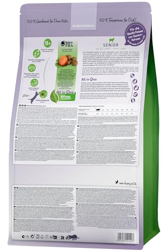 Happy Cat 70615 - Senior Weide Lamm - Katzen-Trockenfutter für Katzensenioren ab dem 8. Lebensjahr - 4 kg Inhalt