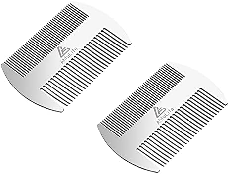 AhfuLife Stainless Steel Metal Hair&Beard Comb - Anti-Static Dual Action Beard Comb - Credit Card Size Combs Perfect for Wallet and Pocket - Presented in Gift Box - 2 Pcs