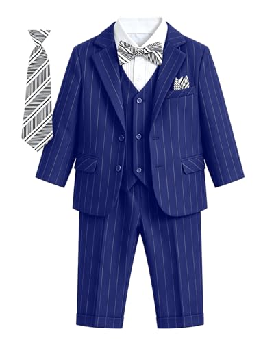 Image of Baby Boy Suits Formal Stripe Gentleman Tuxedo Suit Set Complete Dress Clothes Toddler Wedding Ring Bearer Outfit