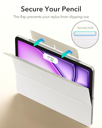 Image of ESR Case for iPad Air 13 Inch M4 /M3 /M2 (2026 /2025 /2024), iPad Pro 12.9 Case, Powerful Magnetic Attachment, Slim Trifold Stand Case, Supports Pencil Pro /USB-C, Rebound Series, Brilliant White | Powerful Magnetic Attachment, Slim Trifold Stand Case, Supports Pencil Pro /USB-C, Rebound Series