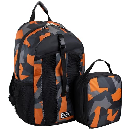 FUEL Lunch Backpack Set Water Resistant Dome Bookbag Bag Soft Reusable Insulated Cooler Lunch Box Thermal Travel Office Lunch Bag, Orange & Black