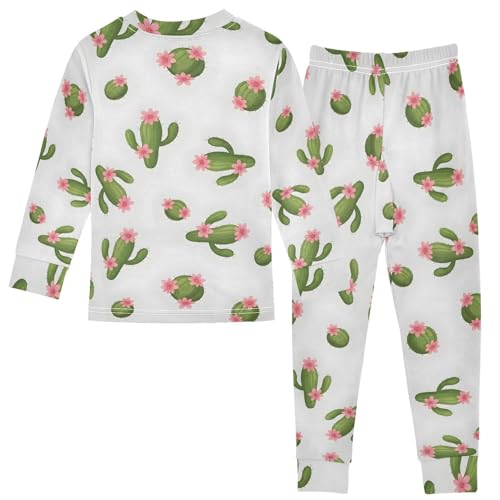 Pajama Sets Long Sleeve Cactus Pattern with Flowers Soft Comfy Sleepwear 2 Piece PJS 3-8T3