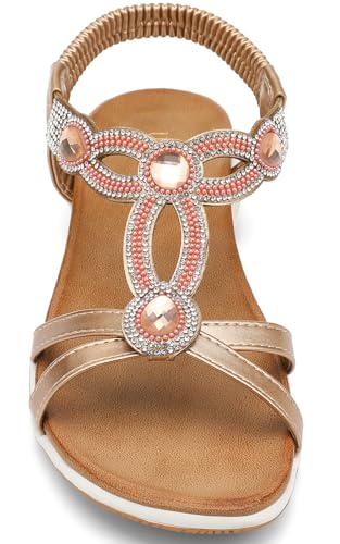 Image of UBFEN Flat Sandals For Women Dressy Arch Support Comfortable Casual Sandal With 2026 Rhinestone Braid Elastic Strap Summer Vacation