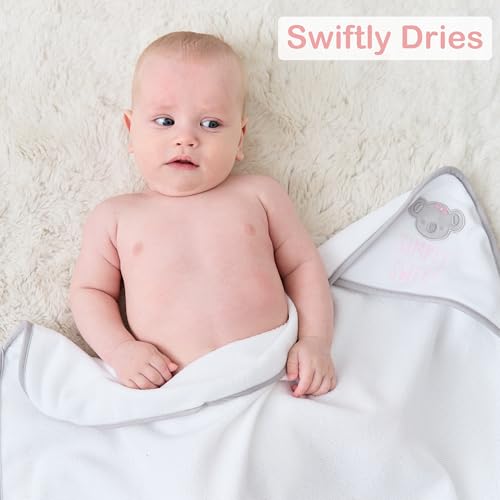 Image of Viviland Baby Towels and Baby Wash Cloths Set Hooded Baby Towels Baby Wipes Absorbent Bath Face Towels Burp Cloths or Face Towels for Girl Boy 6-Pack Size 28 x 28 Inch(Pink Koala)