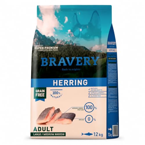 Bravery Adult Medium Large Crocchette Cane Adulto con Aringa, Mangime Secco Grain Free Gluten Free, Alimento Completo Super Premium per Cani Taglia Media e Grande