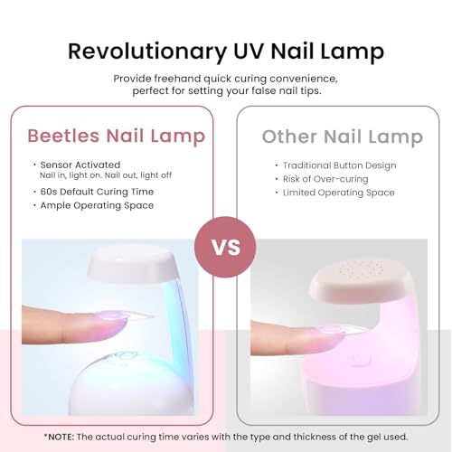 Image of Beetles Gel Nail Kit Short Almond, with Dehydrator and Primer, 576Pcs Half Matte Etch-X Gel Nail Tips Solid Nail Glue Mini Lamp Acrylic Tips Easy DIY Extension Set Gift for Women