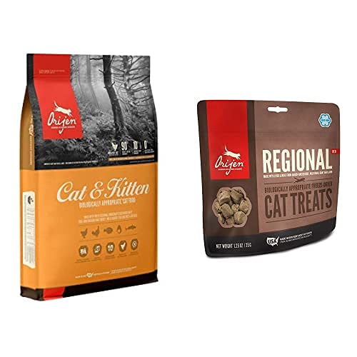 Dry Original Cat Food Premium, High Protein, Fresh & Raw Animal Ingredients, 12lb Freeze Dried Cat Treats, Regional Red, 1.25oz