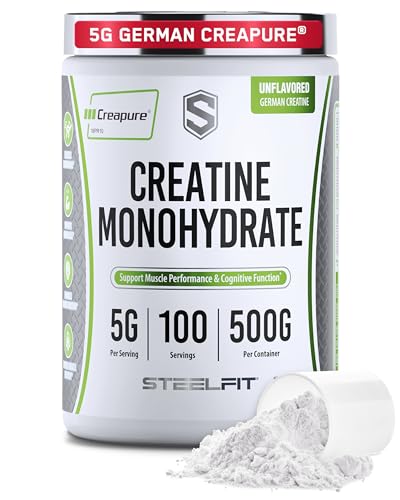 Pure Steel Creapure SteelFit Pure Creatine Monohydrate Unflavored Gluten Free Vegan 100 Servings 500 Grams