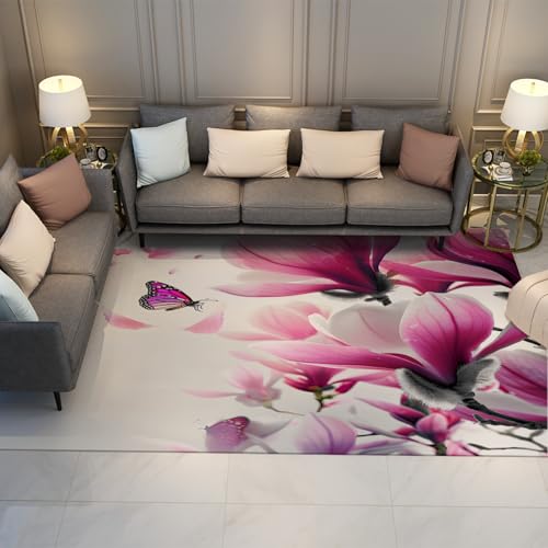 Tapis antidérapant violet 80x150cm imprimé floral pour salon - 2