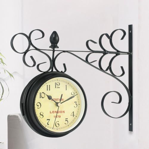 Reloj de Pared Retro de Hierro OSALADI Doble Cara Vintage miniatura 6