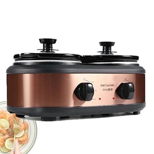 2 Pot Electric Slow Cooker, Buffet Server & Food Warmer / 2 * 1.25 L Ceramic Pots / 3 Heat Settings/Silver Stainless Steel Finish, Suitable for Home Kitchen
