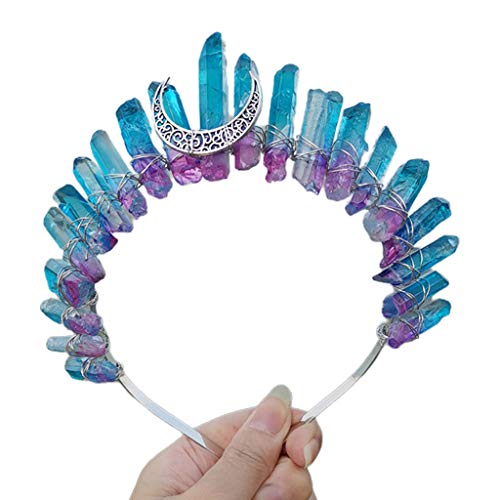 gulang-keng Romantische bunte Schmuck-Tiara-Krone, glänzender Regenbogen-roher Quarz-Kristall-Stirnband, ethnische Frauen, antiker Halbmond, Metall-Haarreif, DIY-Haar-Schmuck, Geschenk Cover