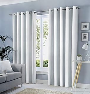 Fusion - Sorbonne - 100% Cotton Pair of Eyelet Curtains - 90" Width x 90" Drop (228 x 228cm) in White