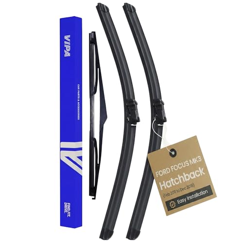Vipa Car Parts Premium Wiper Blade Set | fits: FORD FOCUS MK3 Hatchback (Feb 2011 to Dec 2018) | All-Weather Performance | Durable, Streak-Free Windshield Wipers | Easy Installation