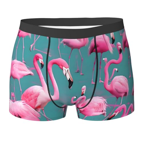 WBQLSL Herren-Boxershorts mit Flamingo-Druck, elastisch, atmungsaktiv und angenehm gegen Reibung., Schwarz, Large