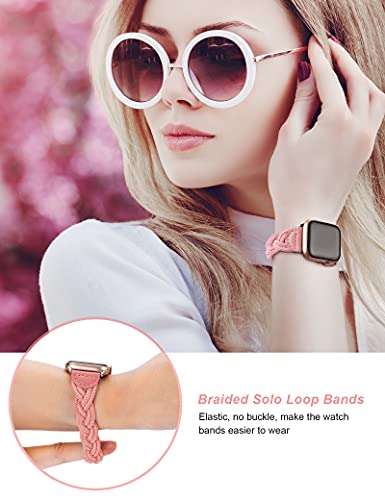Image of Wearlizer Stretchy Braided Band Compatible with Apple Watch Bands Women | Slim Elastic Solo Loop Strap Woven for iWatch Series 11 10 9 8 7 6 5 4 3 SE /Ultra 3 2 1 42 /41 /40 /38 /44 /45 /46 /49mm