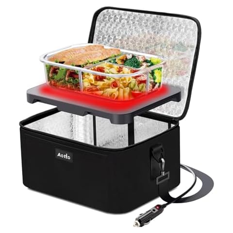 Aotto Portable Oven Electric Lunch Box Food Heater - 12V/24V 2-in-1 Car Food Warmer, Heated Lunch Box for Adults, Cook, Reheat, and Keep Meals Warm for Car, Truck, Travel - Black Cover