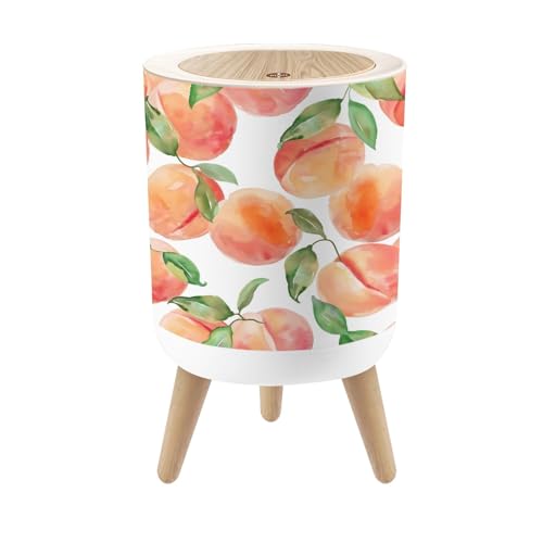 Image of Small Trash Can with Lid Seamless Pattern Pink Peaches White Watercolor 1.8 Gallon Dog Proof Trash Can Round Garbage Can Waste Bin Wastebasket for Bathroom Bedroom Living Room